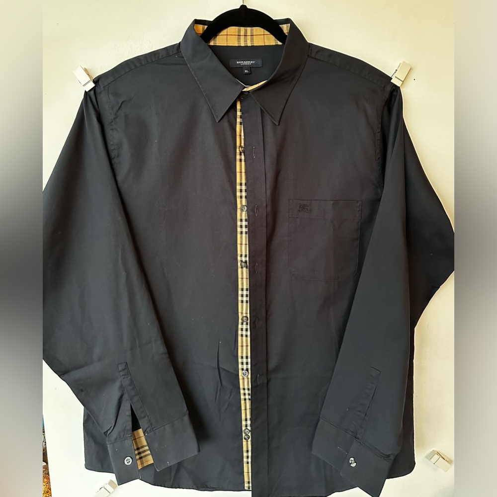 Men’s Burberry L/S Dress Shirt, Black, XL - 100% Cotton (Almost New)